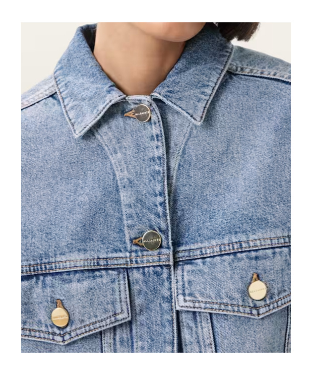 Allsaints Womens Mid Indigo Luca Cropped Denim Jacket In Blue