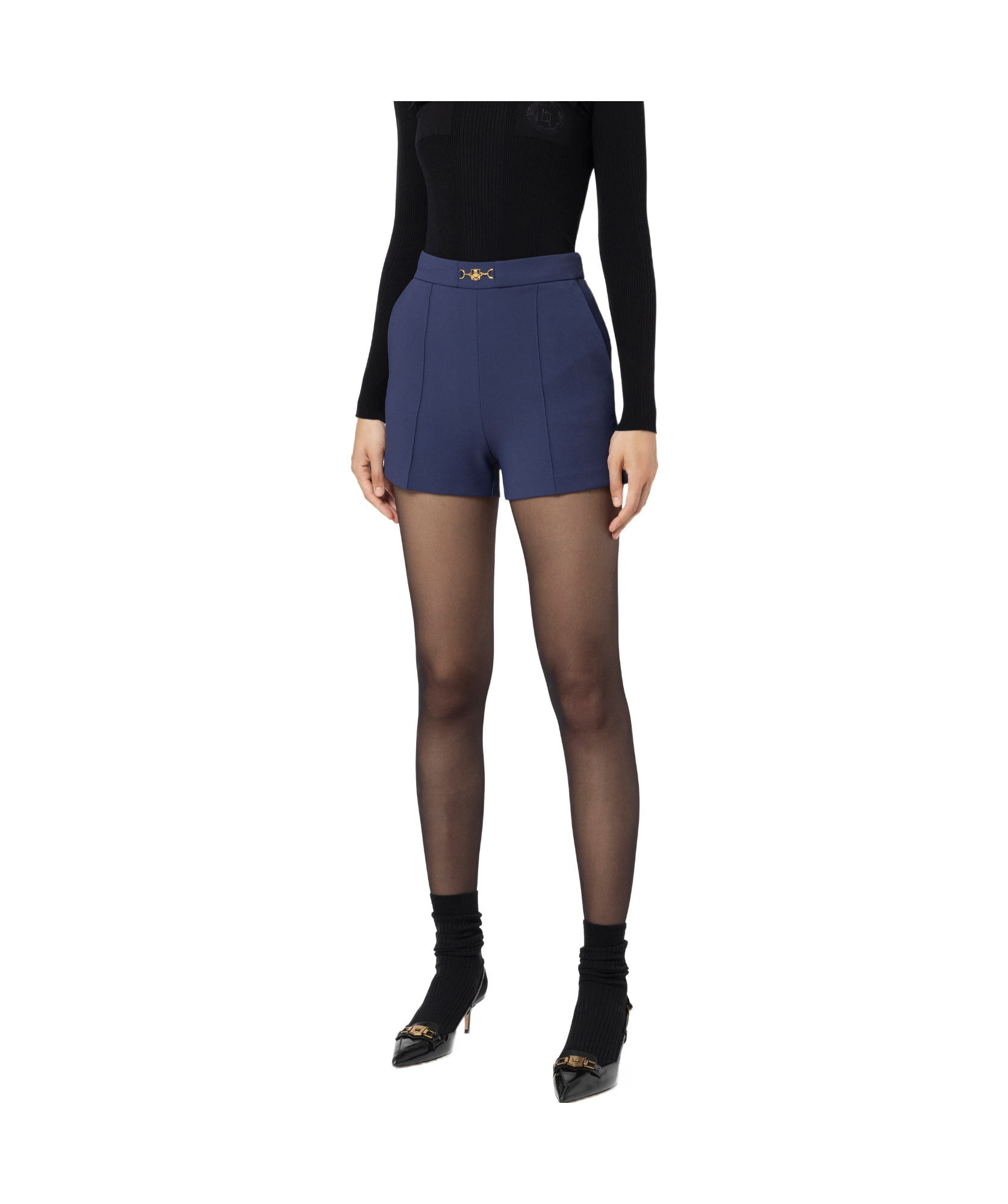 Elisabetta Franchi Horse-collar Button-down Stretch Crepe Shorts In Black