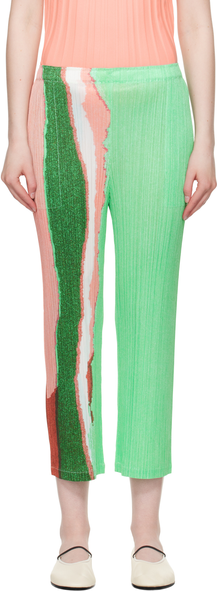 Issey Miyake Patterned Casual Pants In Green