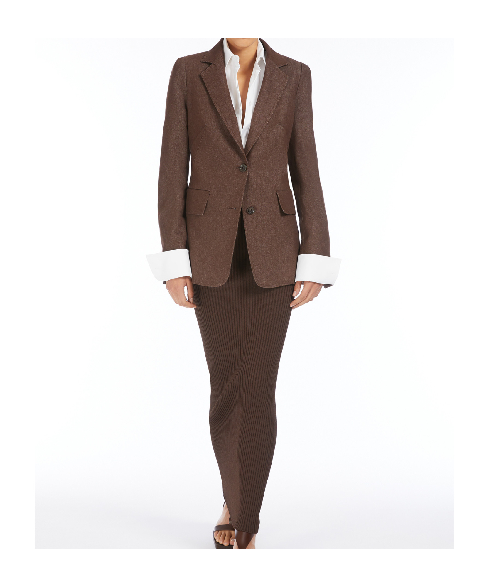Max Mara Lapel Long-sleeved Suit Coat In Brown