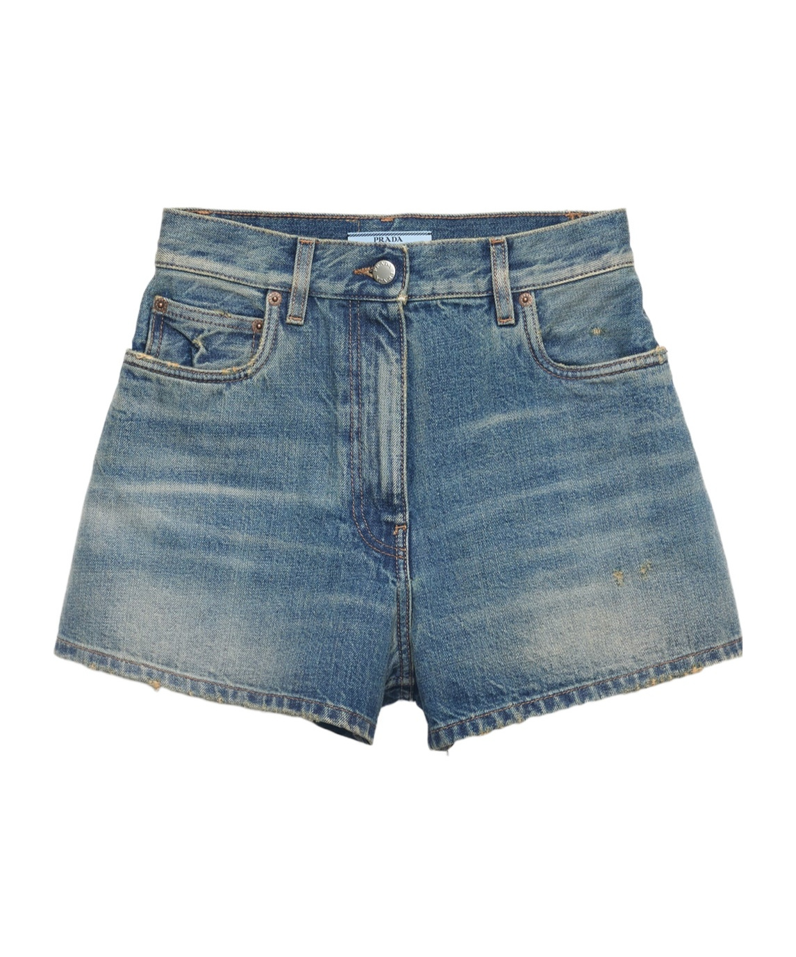 Prada Womens Blue Washed Regular-fit Denim Shorts In Blue