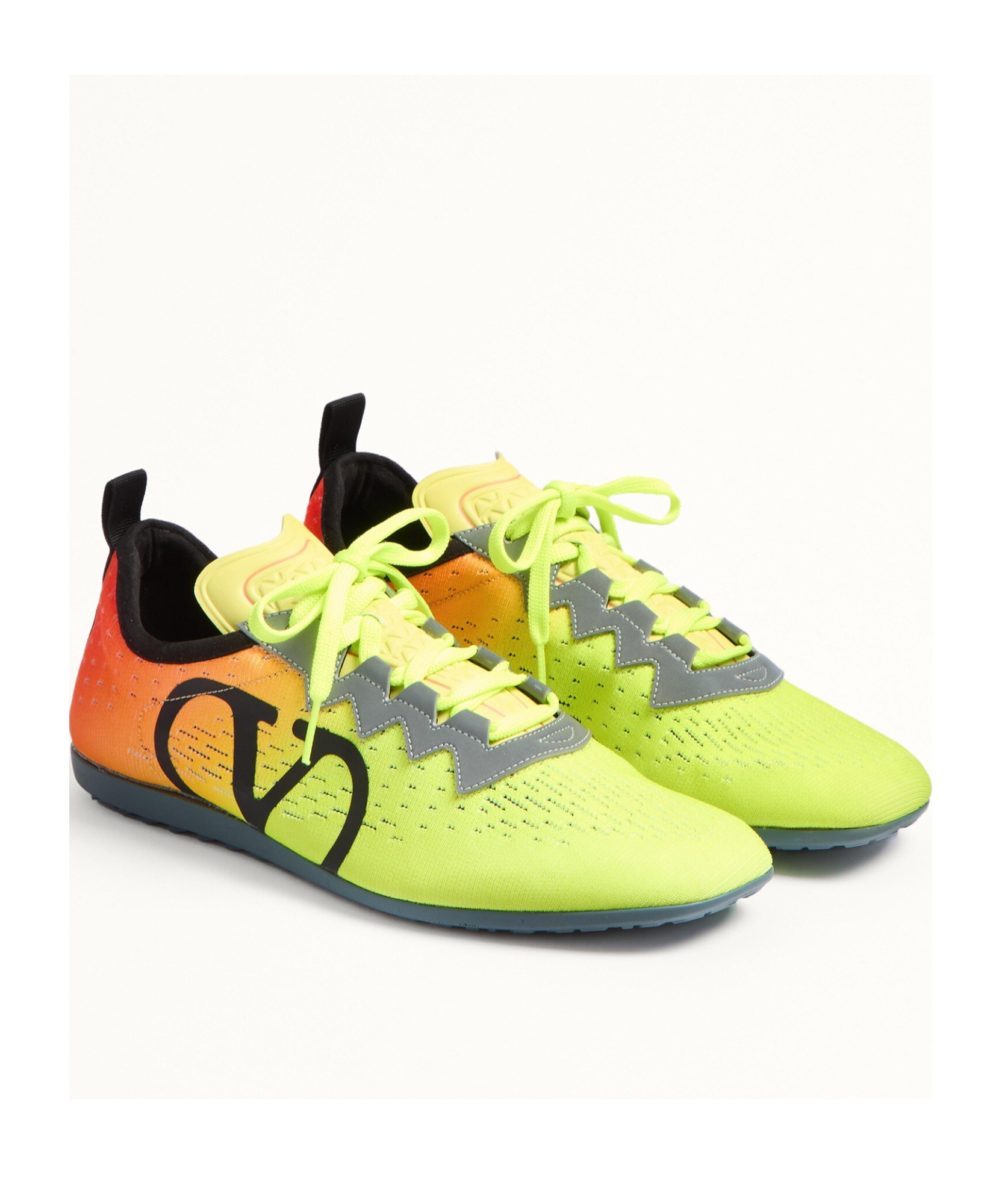Valentino Lime Green And Fluorescent Orange Sporty Sneakers In Cotton And Pu Bold Design In Yellow