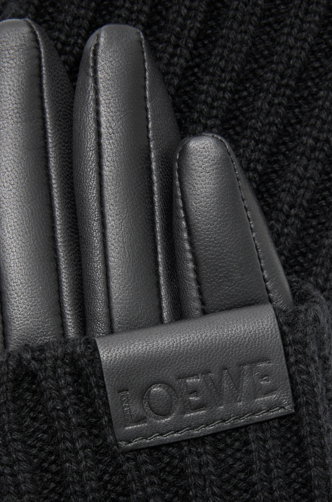 Loewe Leather-trimmed Ribbed Cashmere Gloves In Black
