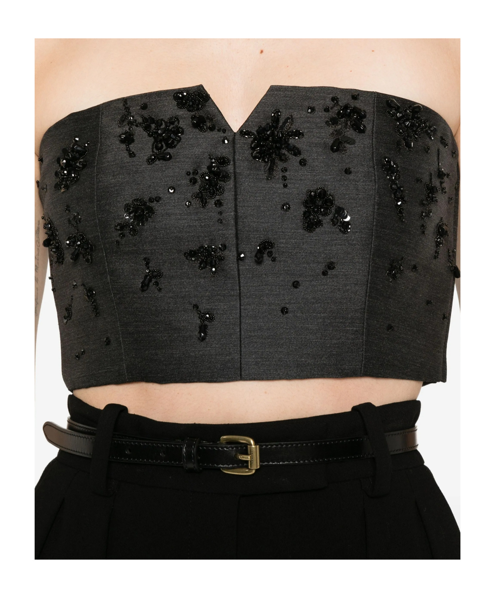 Alberta Ferretti Bead-embellished Bustier Top In Black