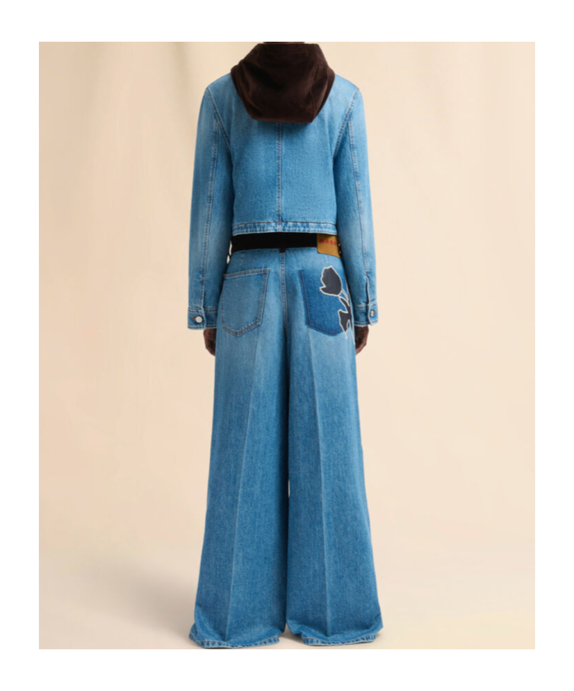 Marni Blue Denim Trousers With Velvet Waistband In Blue