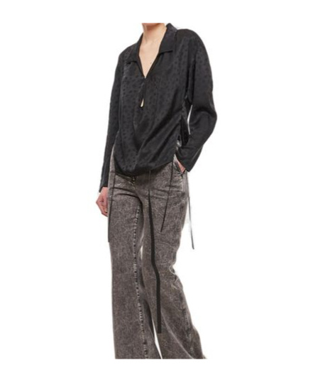 Kiko Kostadinov Long-sleeved V-neck Drawstring Blouse In Black
