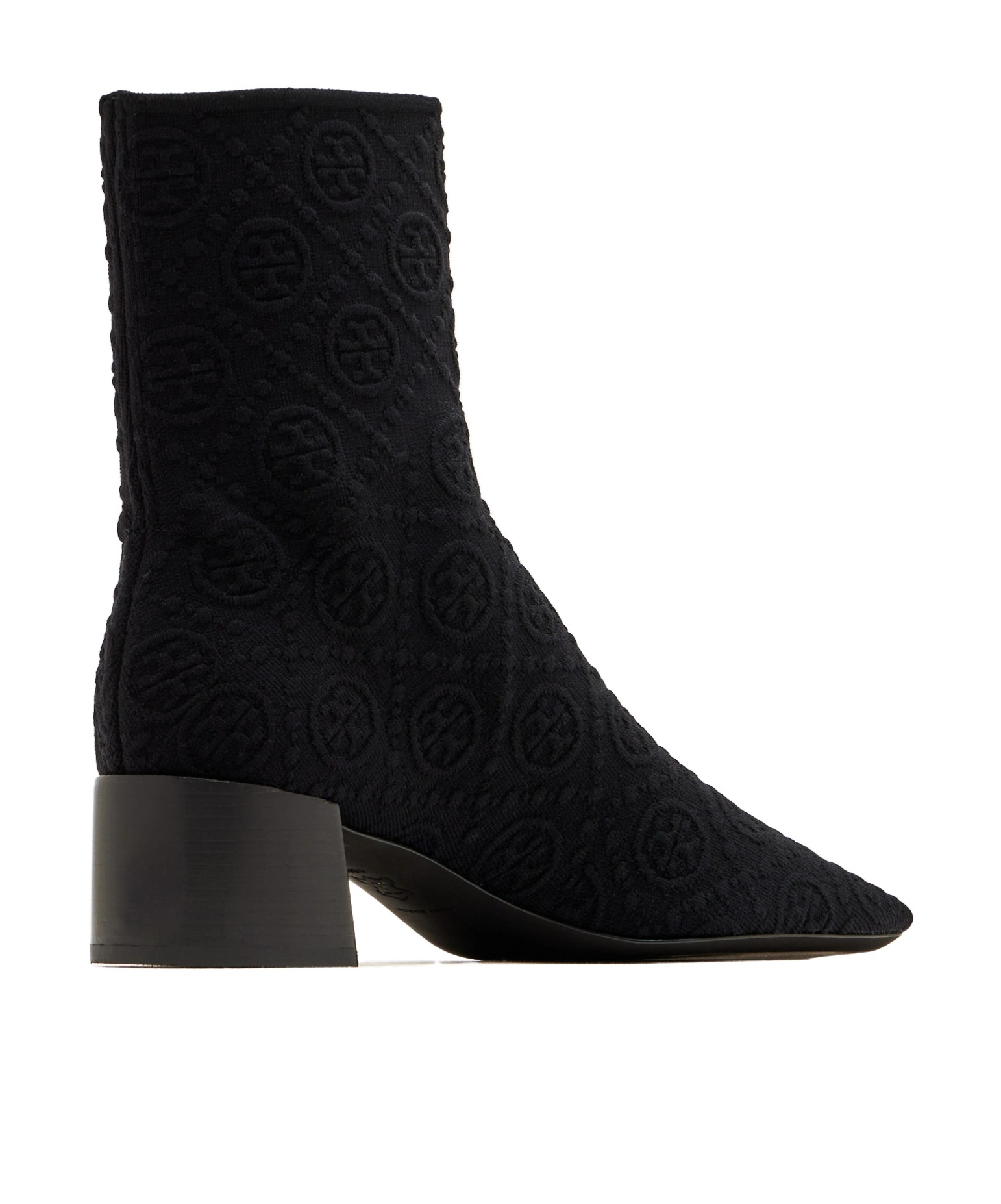 Tory Burch 45mm Monogram Knit Ankle Boots In Black