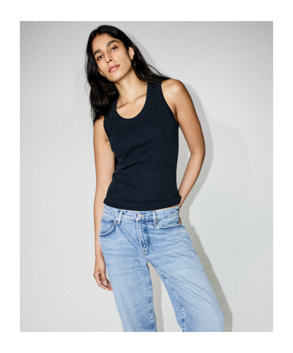 Agolde Poppy Ribbed Tank Top In Black