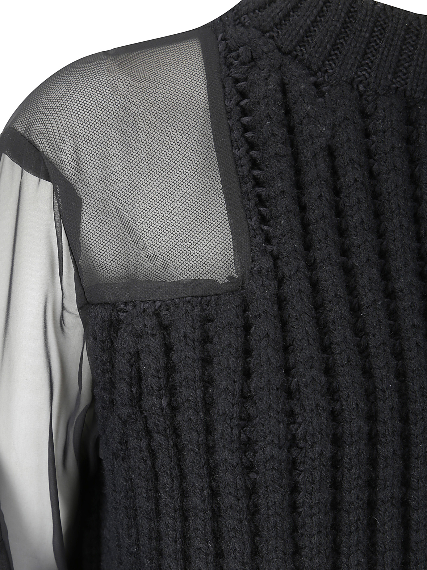Sacai Silk Chiffon Mix Knit Dress In Black