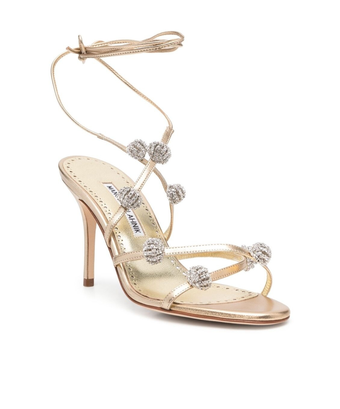 Manolo Blahnik Elsaka Crystal-embellished Strappy Sandals In Gold
