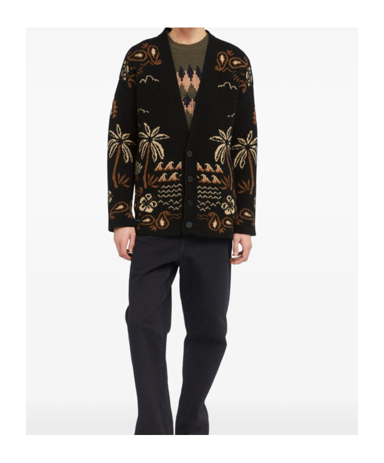 Alanui Glimpse Of Eden Palm-tree Paisley Cardigan In Black