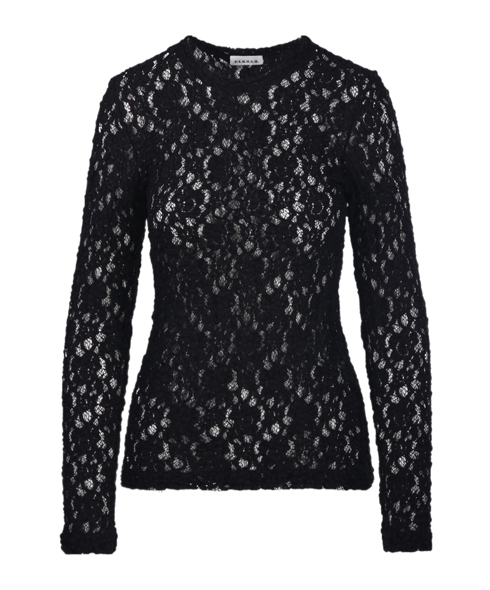 Shop P.a.r.o.s.h Lace Semi-sheer Top In Black