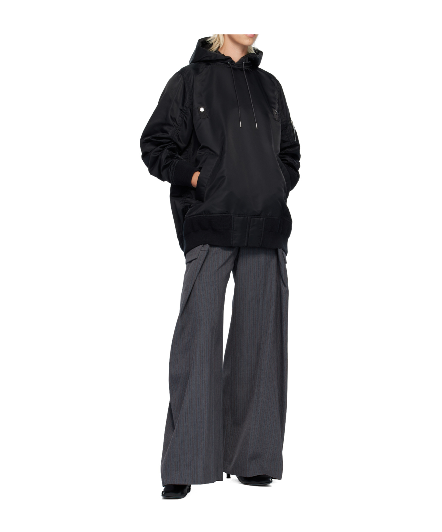 Sacai Nylon Twill Hoodie In Black