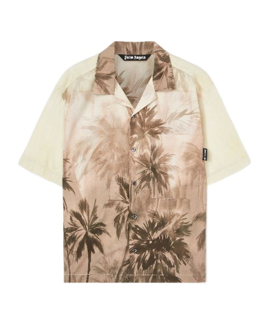 Palm Angels Sunset Palms Bowling Shirt Ss Beige - Bl In Neutral