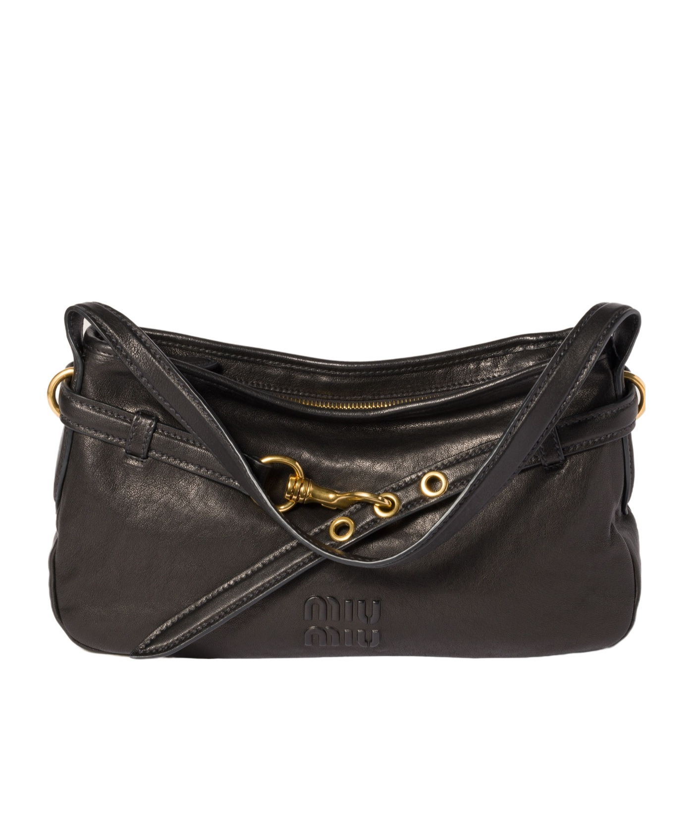 Miu Miu Aventure Leather Shoulder Bag In Black