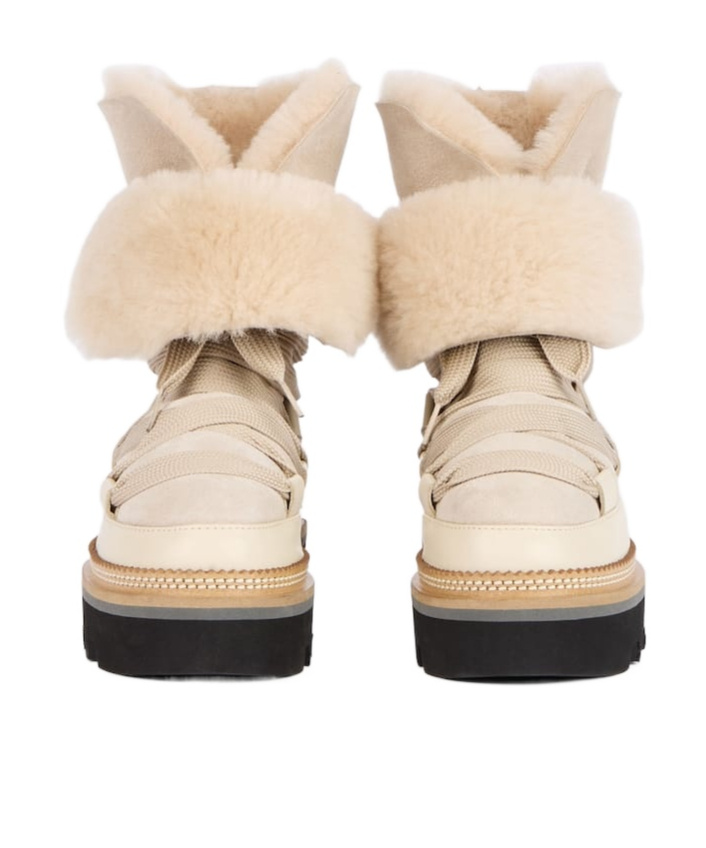 Hogan Beige Sheepskin Ankle Boot In Nude