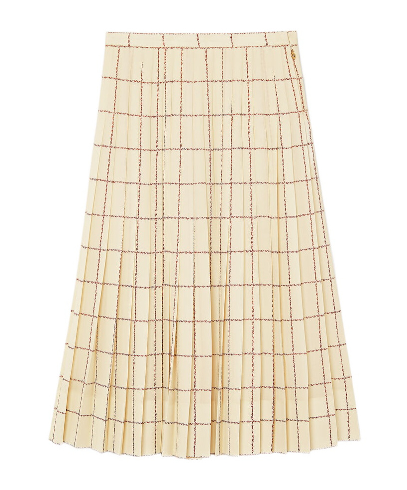 Loro Piana Clea Piot Check Silk Skirt In Chalk/pecan Syrup Color