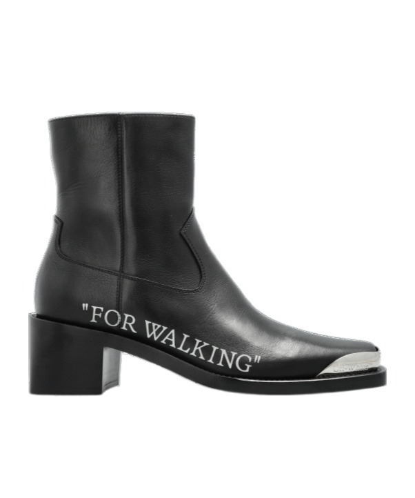 Off-white Round-toed Ankle Boots In Black