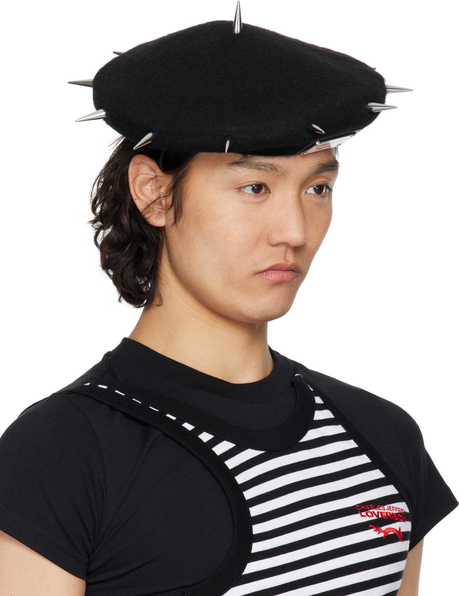 Charles Jeffrrey Loverboy Spiked Beret In Black