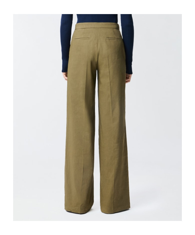 Pinko Wide Leg Linen Blend Trousers In Green