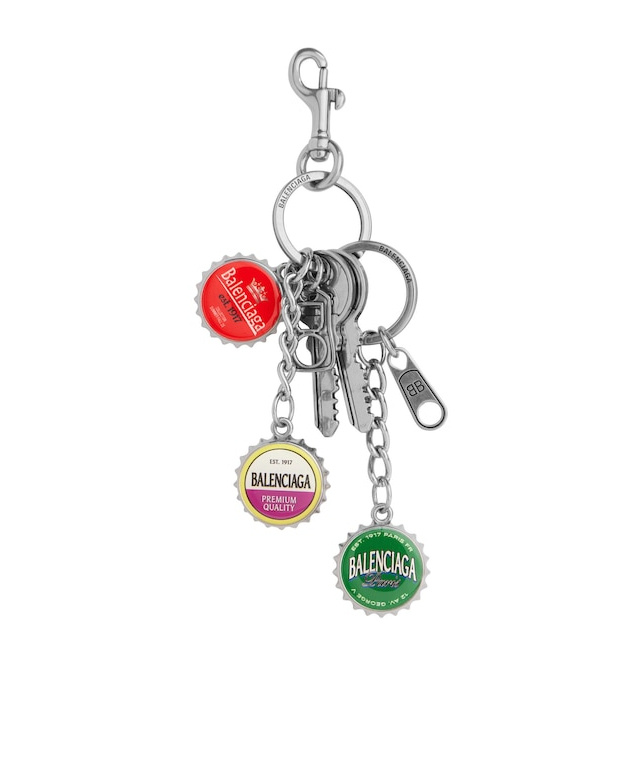 Balenciaga Men's Charm/keychain Bottle Caps In Silver/multicolor