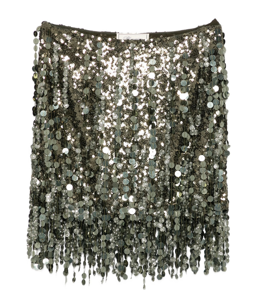 Blumarine Sequin-embellished Fringe Mini Skirt In Gray