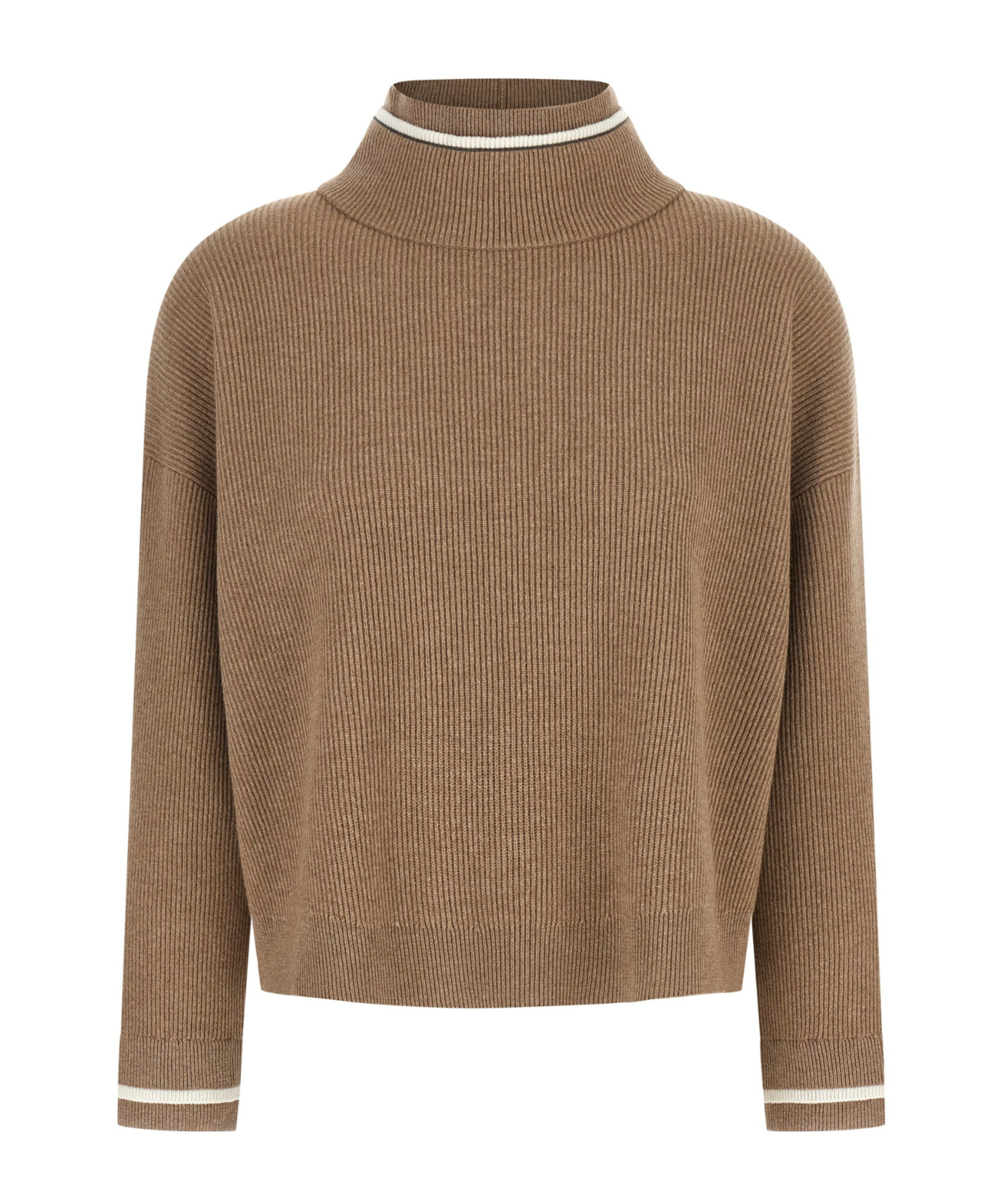 Brunello Cucinelli Ribbed Mock Neck Sweater With Contrast Trim In Multi