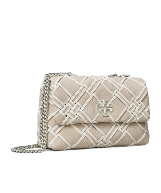 Shop Tory Burch Small Kira Woven Canvas Convertible Shoulder Bag In Nude