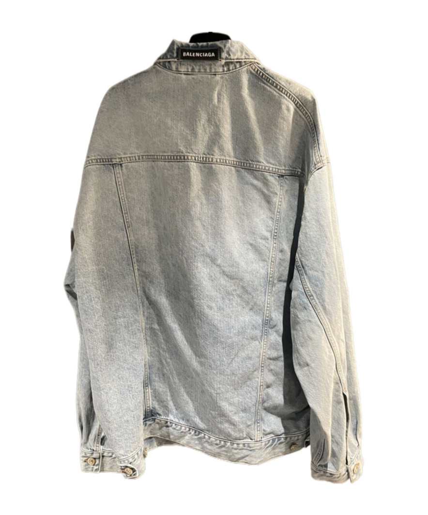 Balenciaga Button Long-sleeved Denim Coat In Gray
