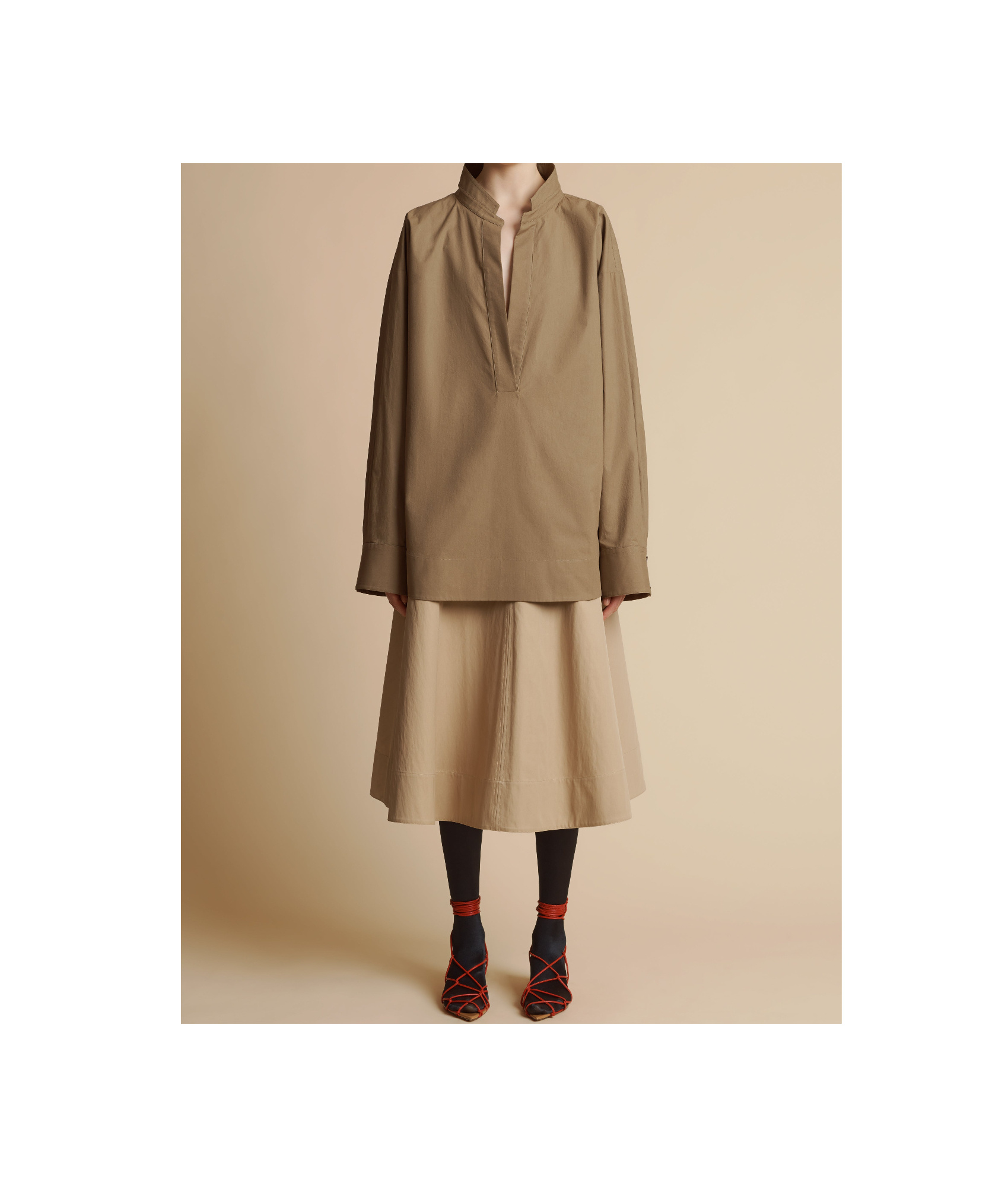 Khaite Open-necked Pullover Shirt In Brown