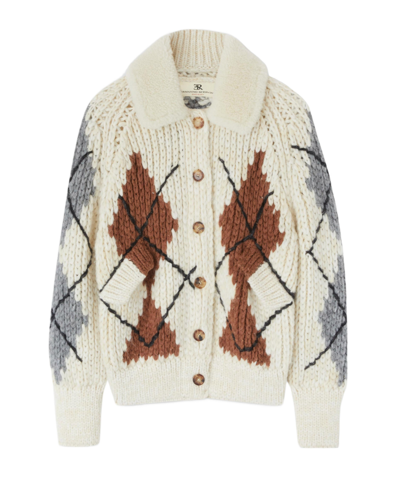 Ermanno Scervino Shearling-collar Cardigan In White