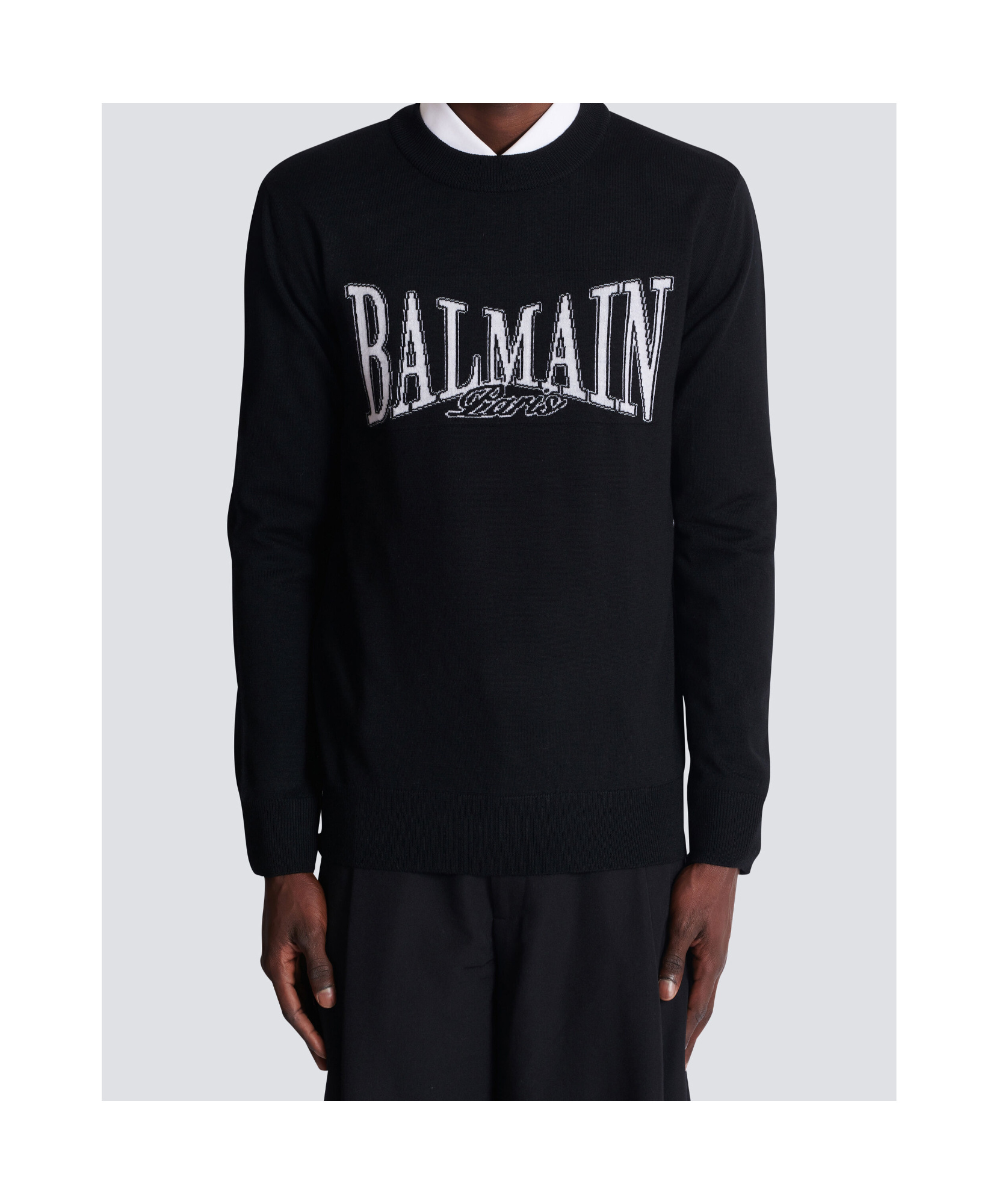 Balmain College Jacquard Knit Jumper In Black
