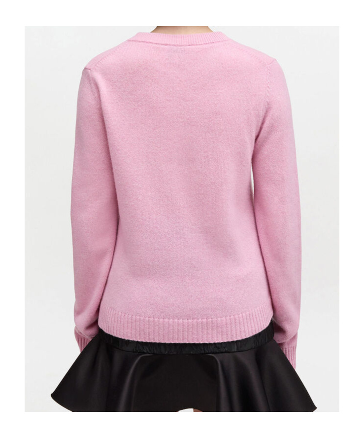 Ganni Graphic Print Long Sleeve Crew Neck Sweater In Pink