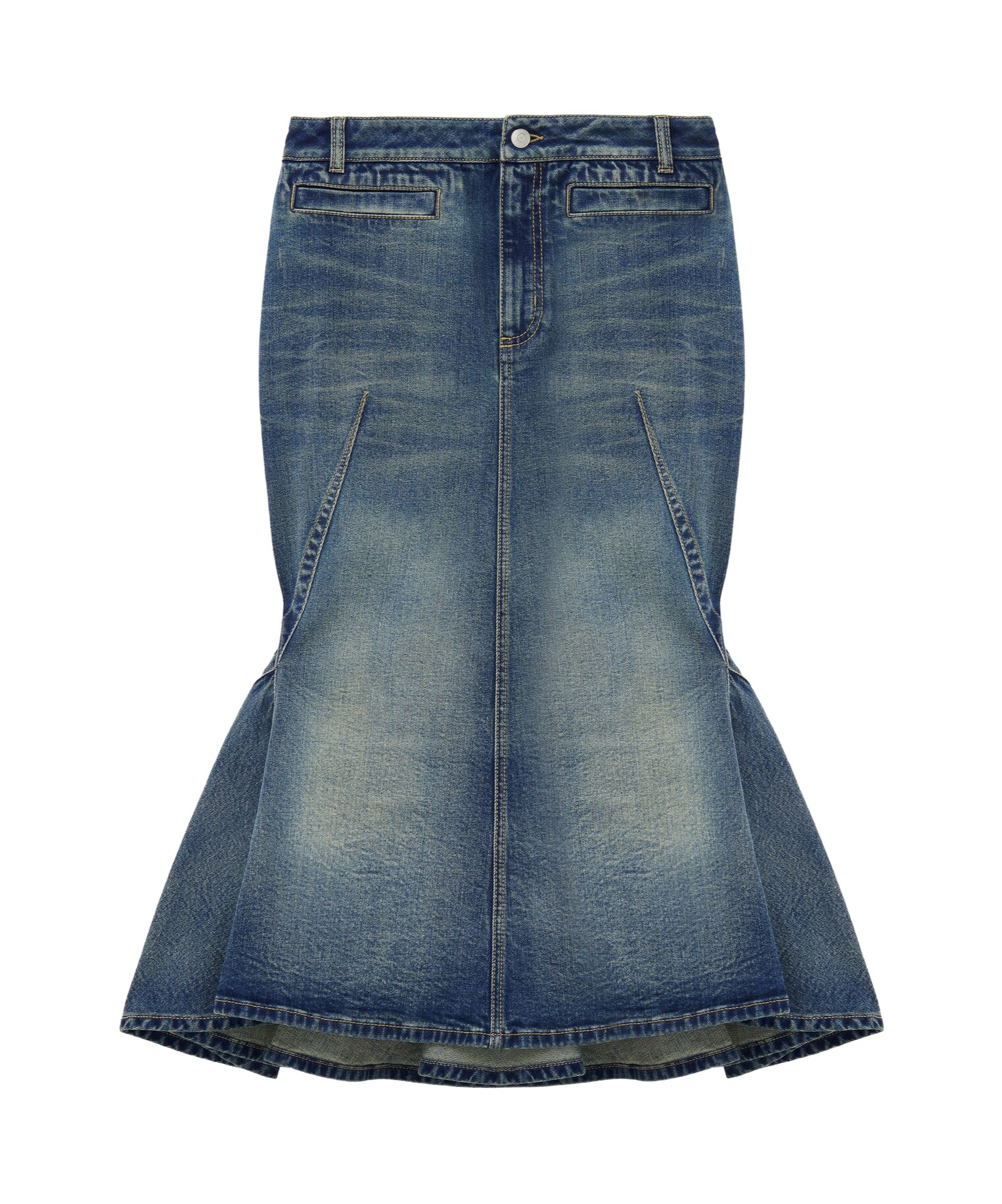 Alexander Mcqueen Stonewashed Denim Kickback Skirt In Blue