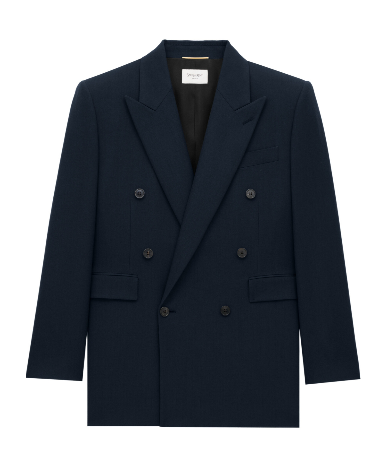 Saint Laurent Long Jacket In Wool Gabardine In Blue