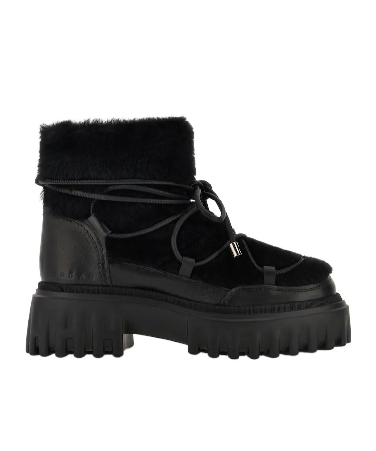 Hogan Fur-trimmed Boots In Black