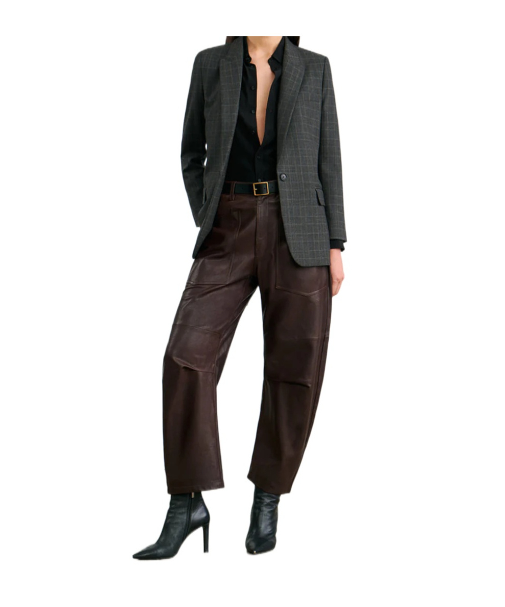 Nili Lotan Mid-rise Barrel Leg Lammleder-hose Shon Leather In Black