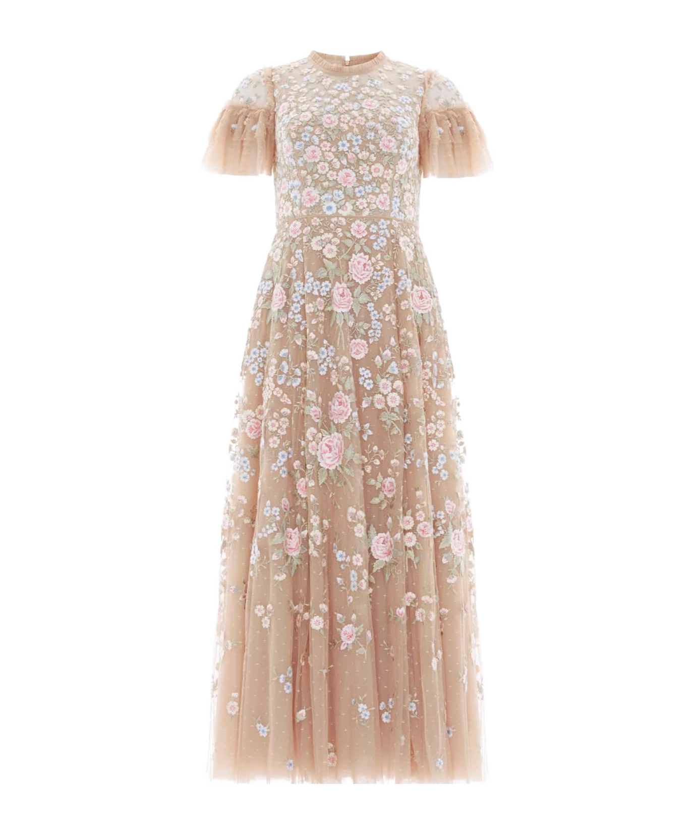 Needle & Thread Antoinettes Embroidered-sequins Ruffled Midi Dress In Neutral
