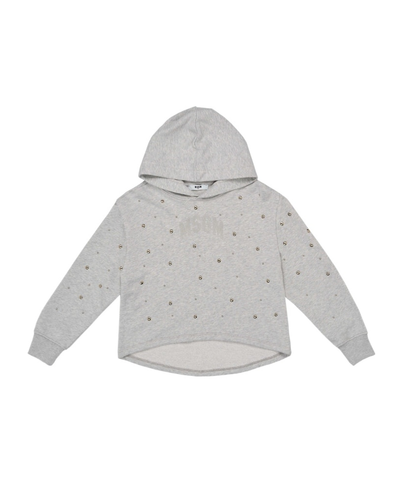 Shop Msgm Studded Hoodie In Gray