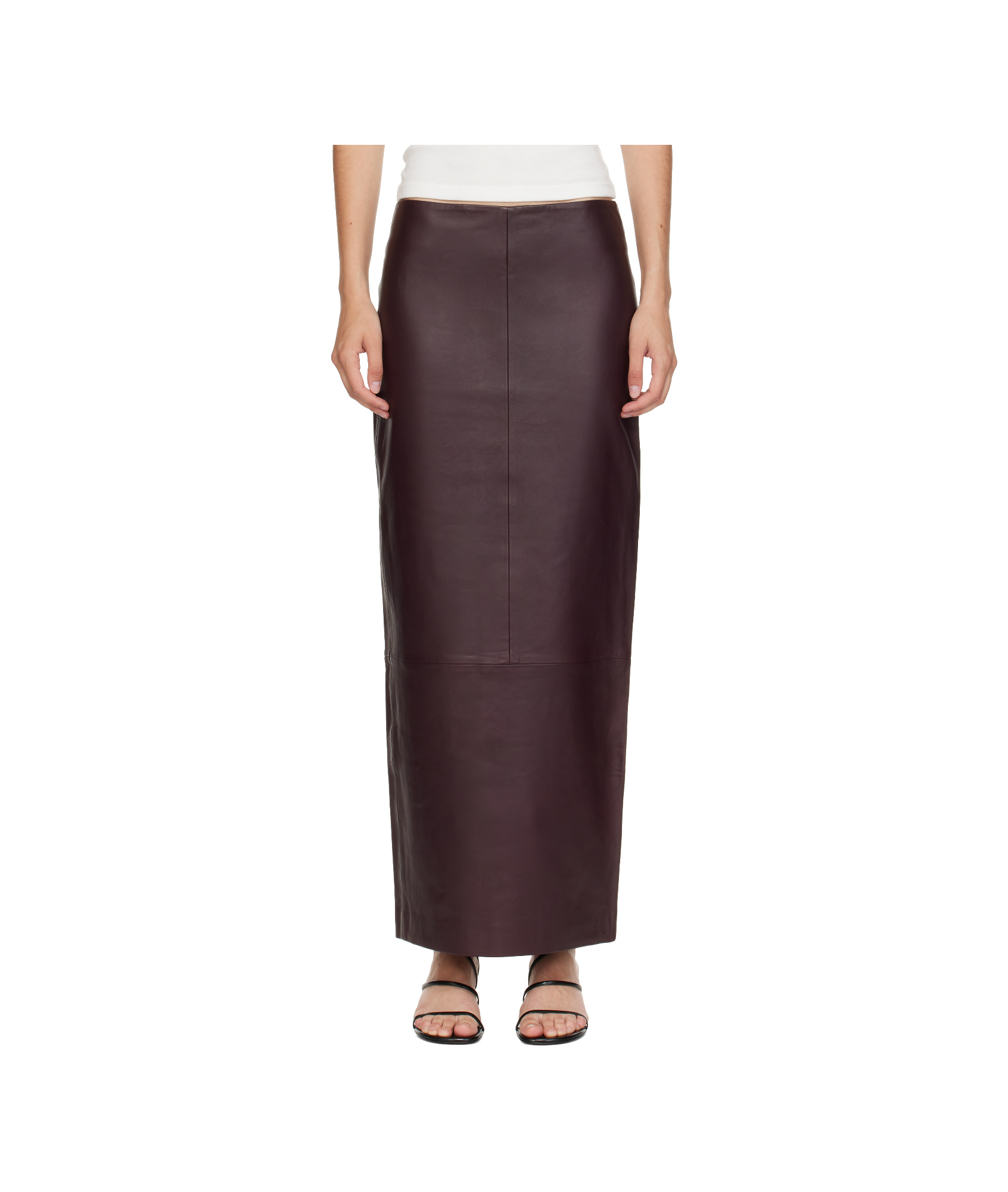 St Agni Exclusive Leather Maxi Column Skirt In Burgundy