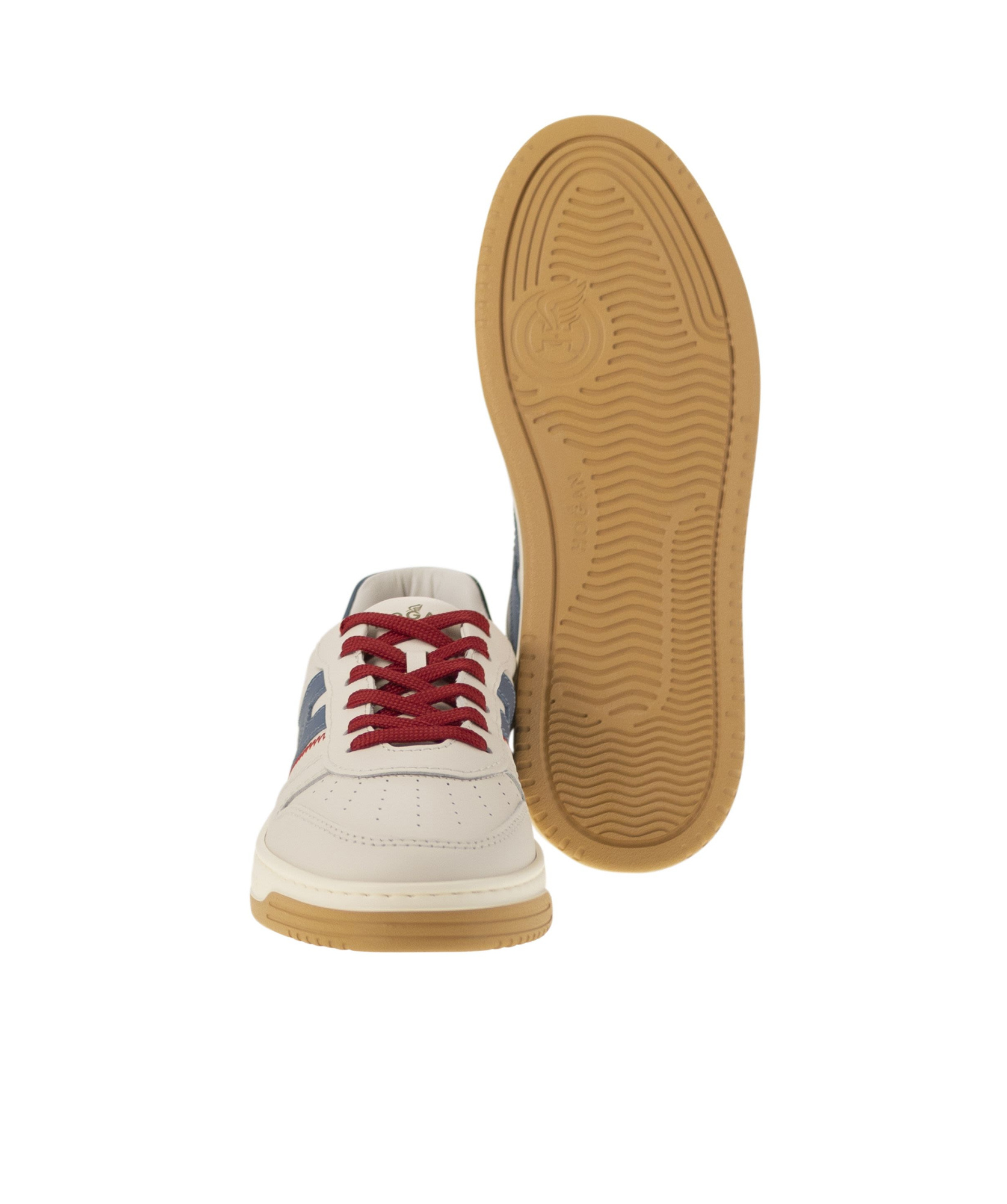 Hogan Light Blue Smooth Leather And Ivory Suede H630 Sneakers In Nude