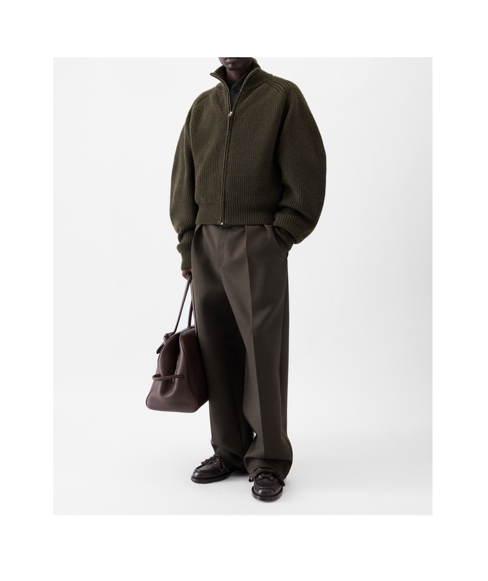 Jacquemus Mens Dark Khaki Funnel-neck Ribbed Wool Cardigan In Gray