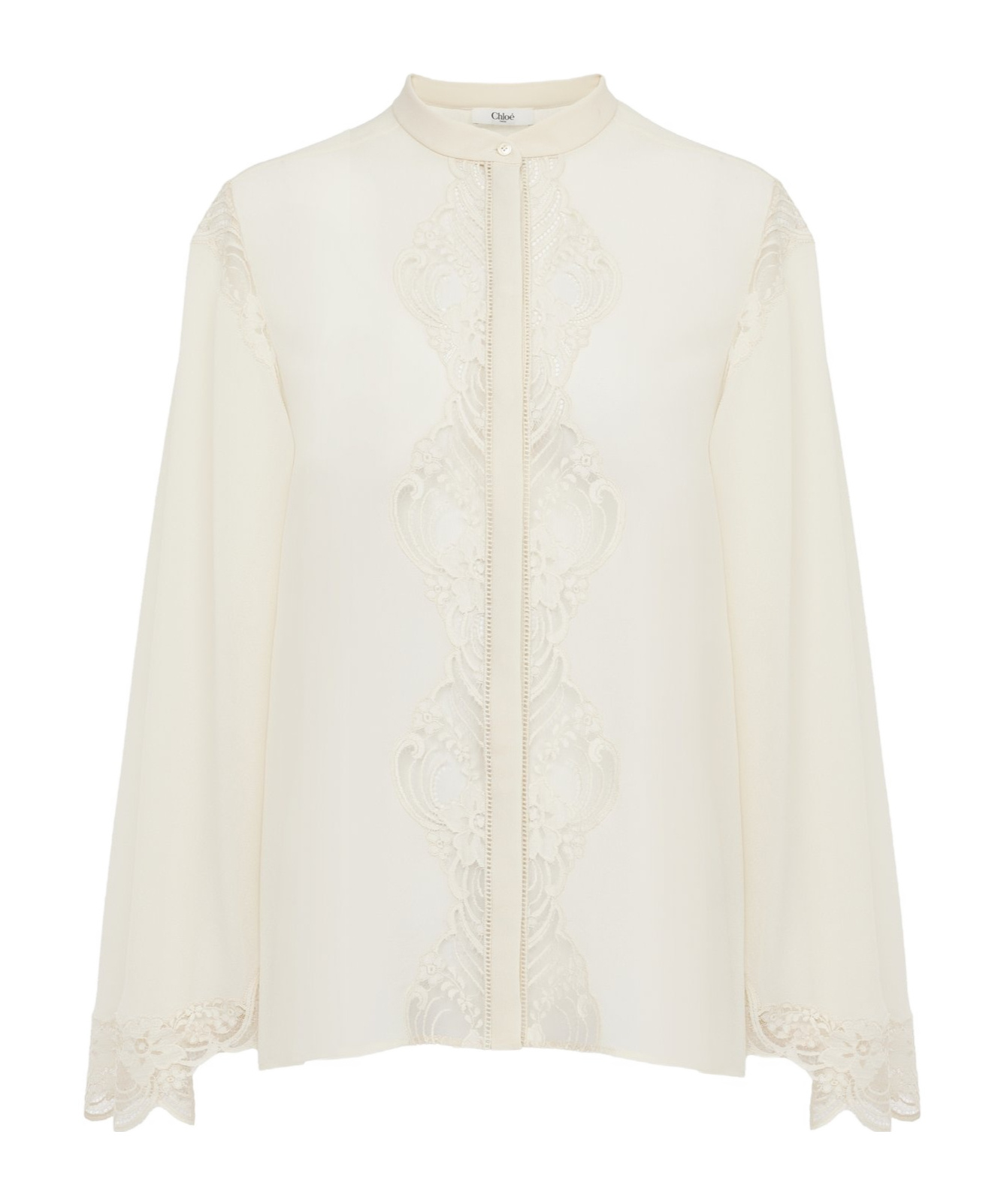 Chloé Silk Georgette And Lace Shirt In White