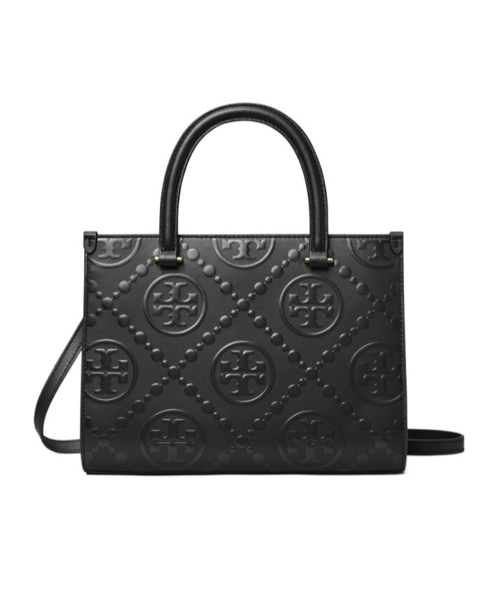 Tory Burch T Monogram Embossed Square Tote In Black