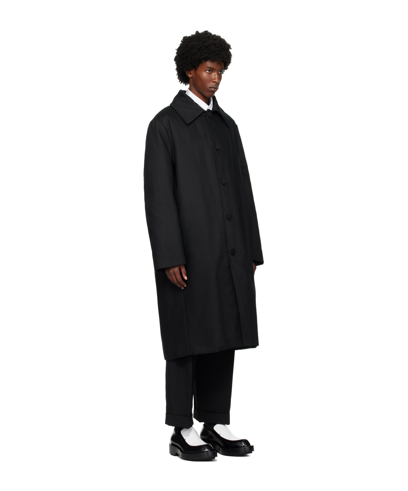 Jil Sander Lapel Button-down Coat In Black