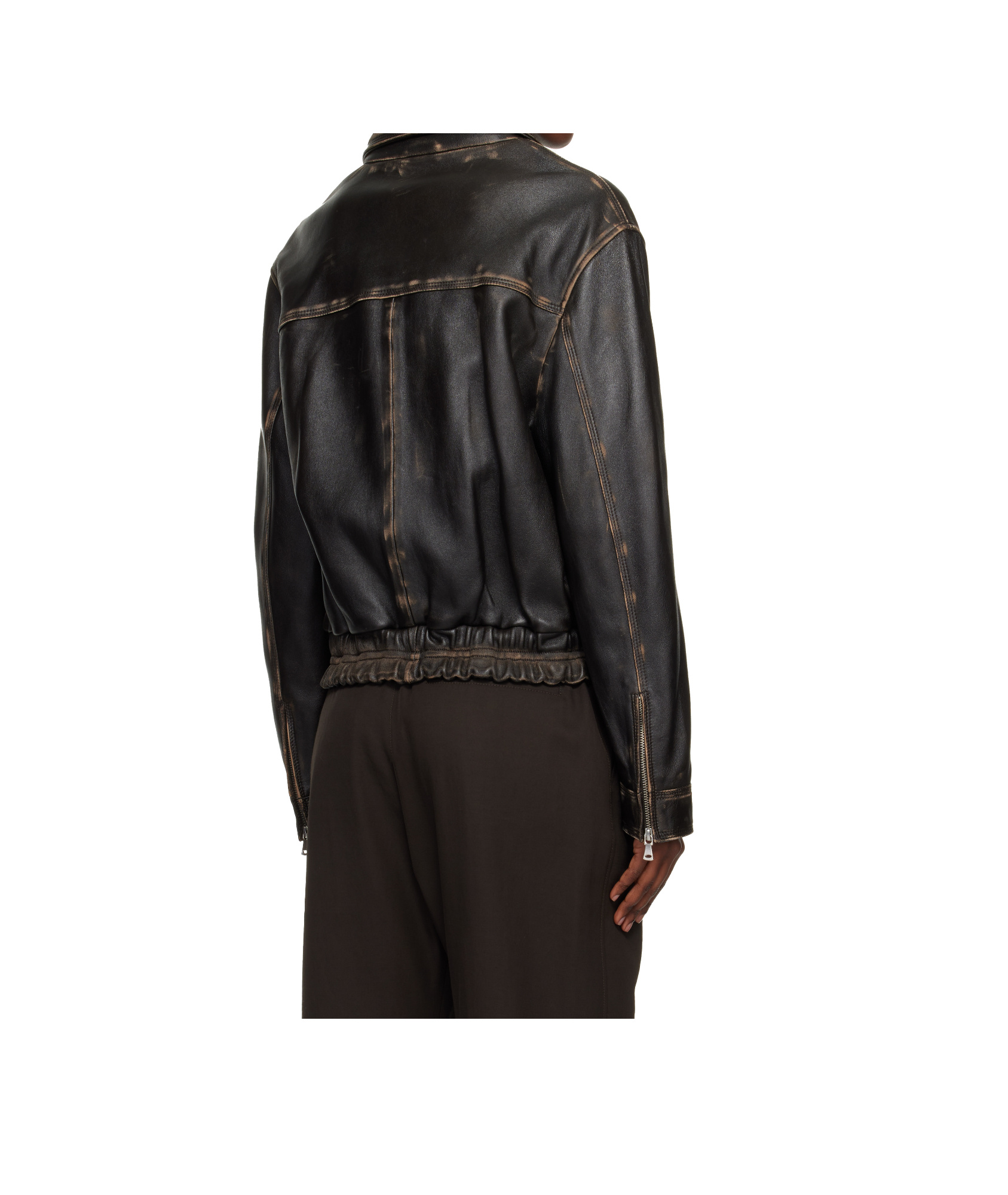 Nour Hammour Long-sleeved Leather Jacket In Brown