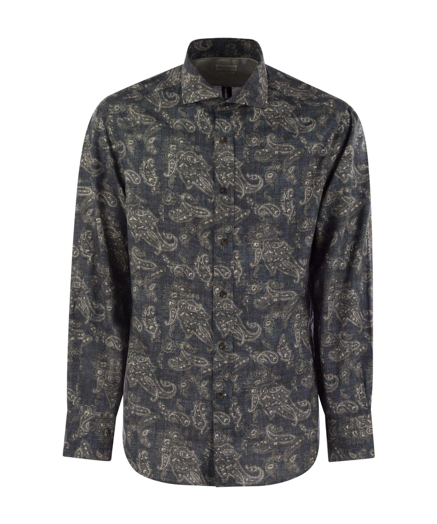 Brunello Cucinelli Men's Slim Fit Cotton Paisley Canvas Shirt In Black