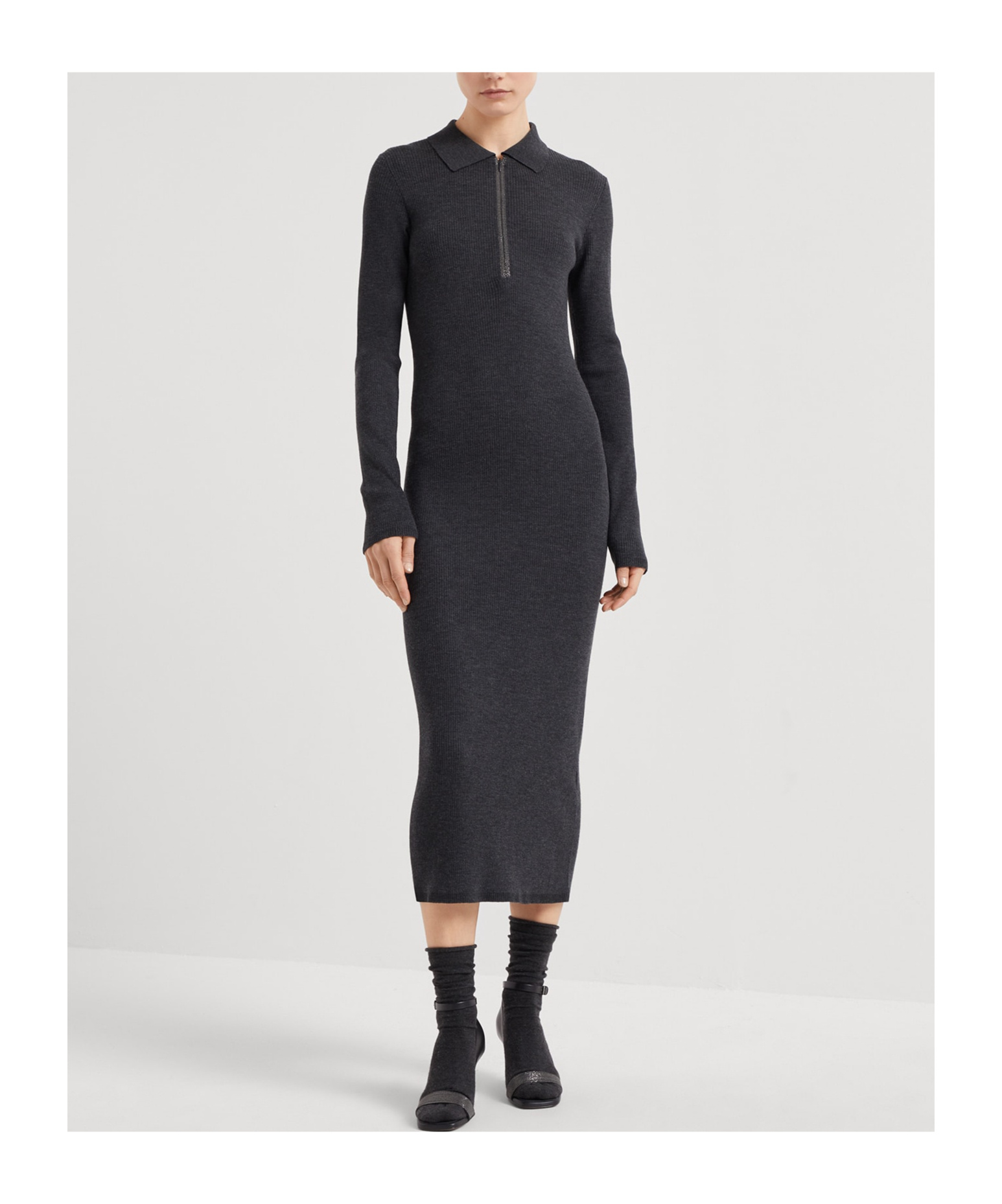 Brunello Cucinelli Cashmere And Silk-blend Midi Dress In Black
