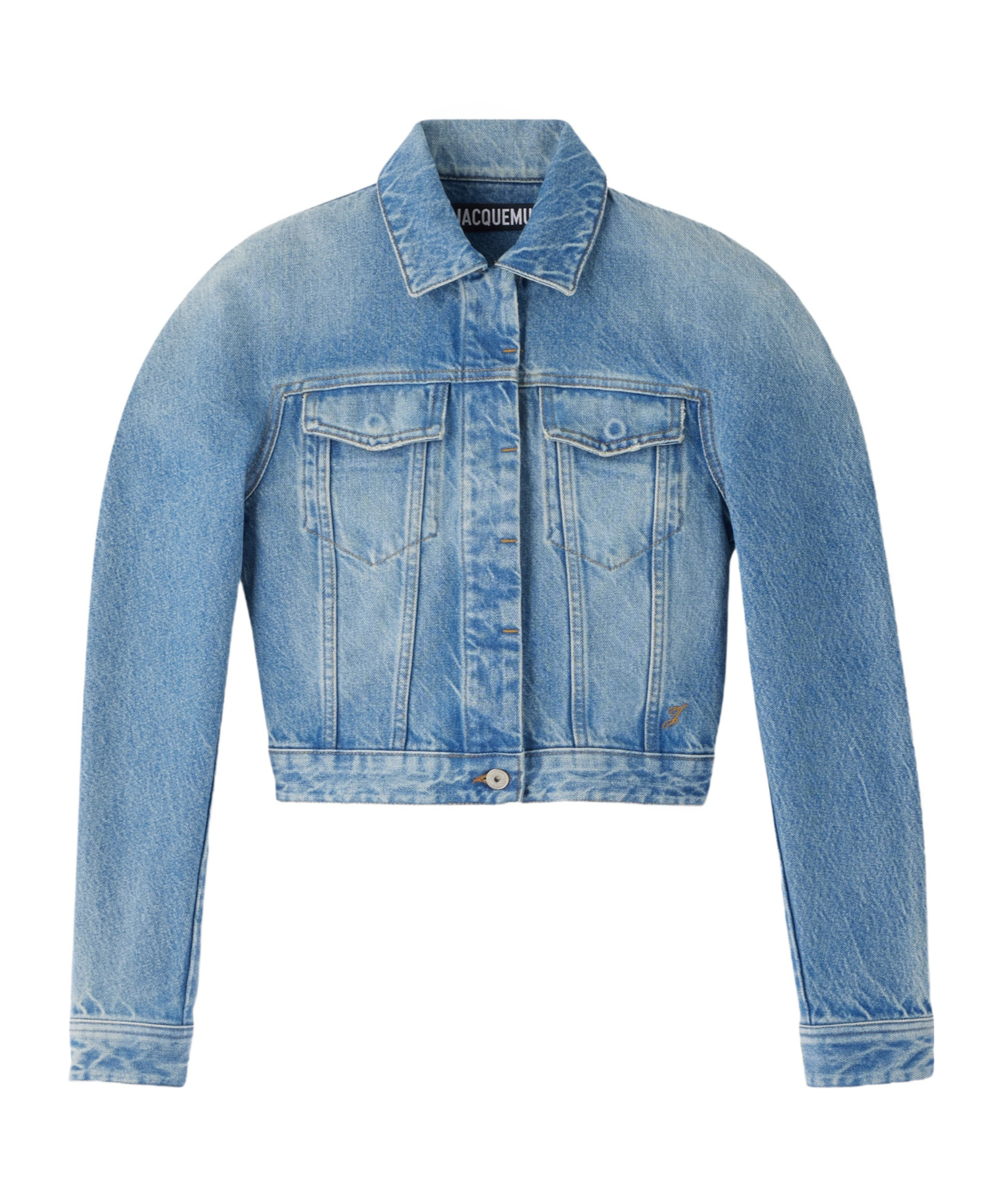 Jacquemus La Veste De-nimes Ovalo Puffer Jackets Light Blue In Blue