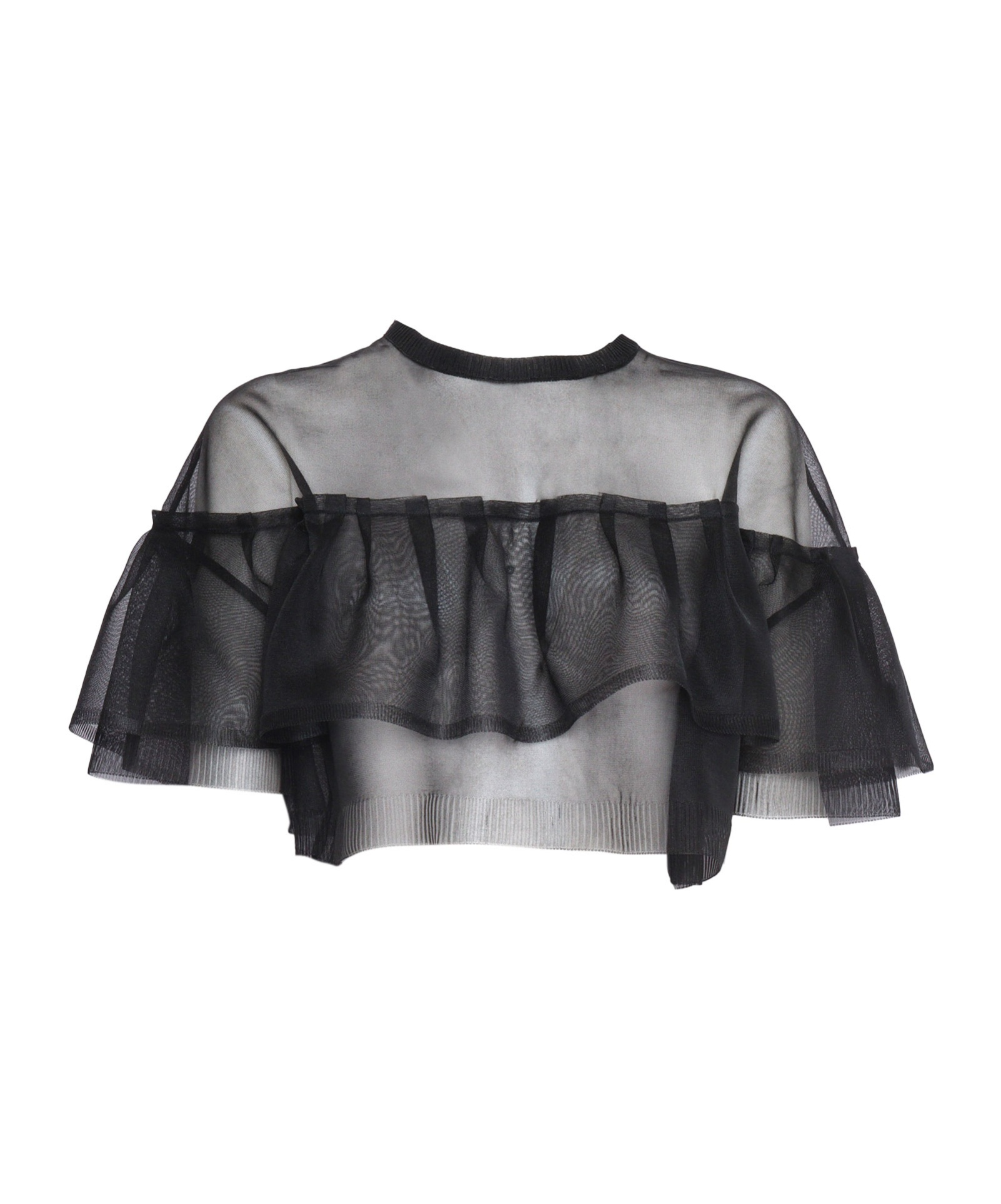 Philosophy Di Lorenzo Serafini Sheer Black Top With Ruffle Detail In Black
